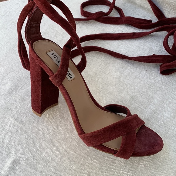 Steve Madden Burgundy Suede Ankle Wrap Around Straps Criss Cross Heels - Picture 9 of 11